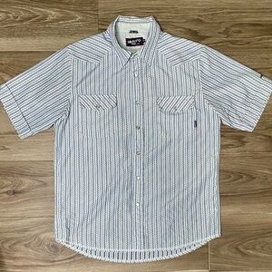Billabong Shirt Men Medium White Geometric Stripe Slim Fit Pearl Snap Western